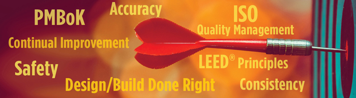PMBoK, Accuracy, ISO, Quality Management, Continual Improvement, Safety, Design/Build Done Right, LEED Principles, Consistency